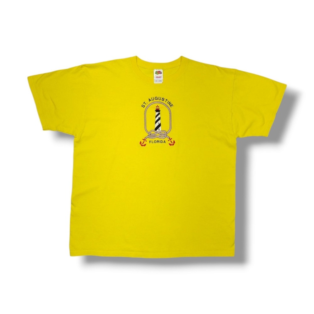 Vintage St. Augustine Florida Embroidered Lighthouse Yellow T-Shirt‎ Men's XL